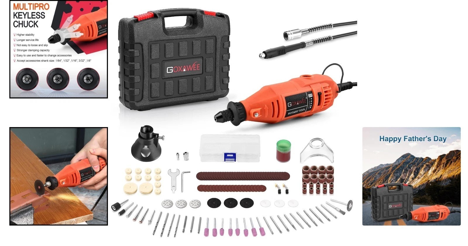 Multi-Use Rotary Tool Set With Flexible Shaft & Carrying Case for Home Projects