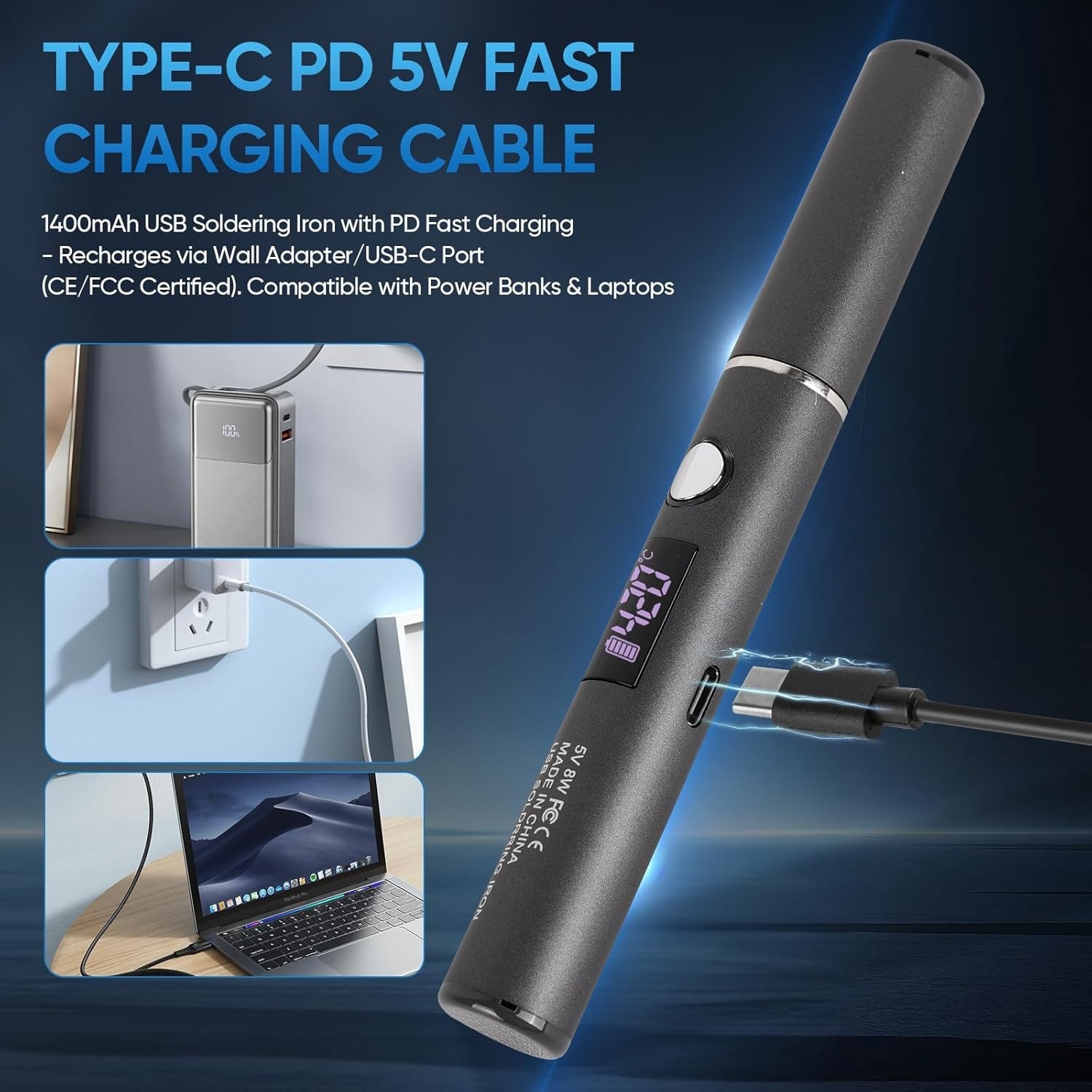 Portable USB-C Powered Soldering Pen with OLED Display for Electronics Repair