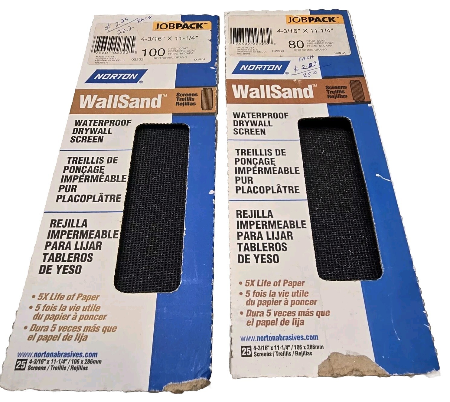 Lot of (32) WallSand Drywall Screen 11-1/4&Prime; X 4-3/16&Prime; (11) 80 Grit (21) 100 Grit