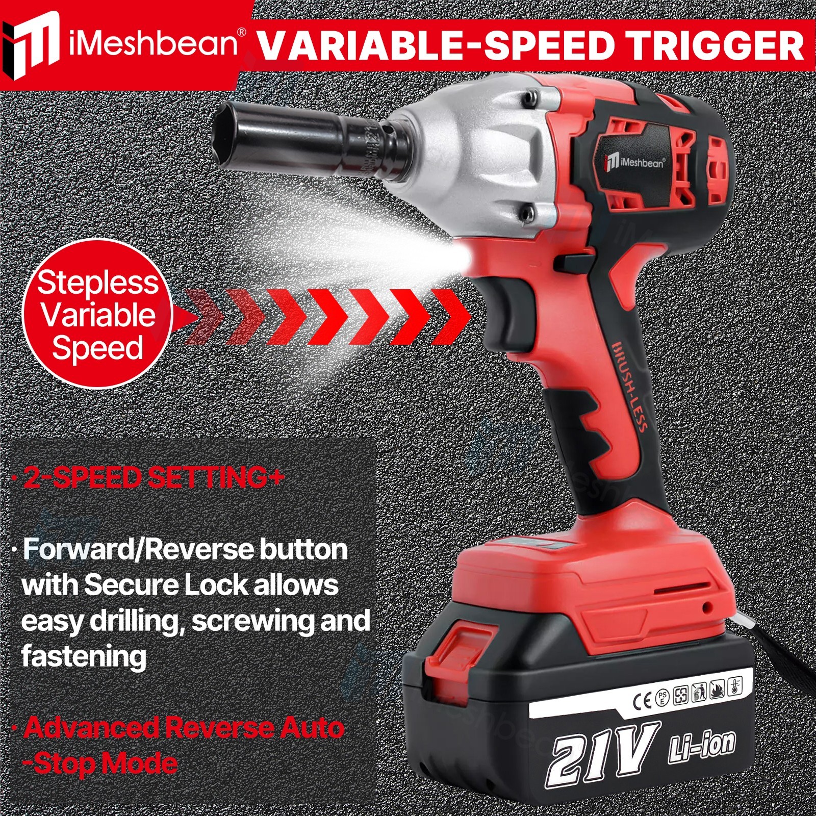 Cordless Impact Wrench 1/2&Prime; High Torque Brushless 20V Drill Driver Tool+2Battery