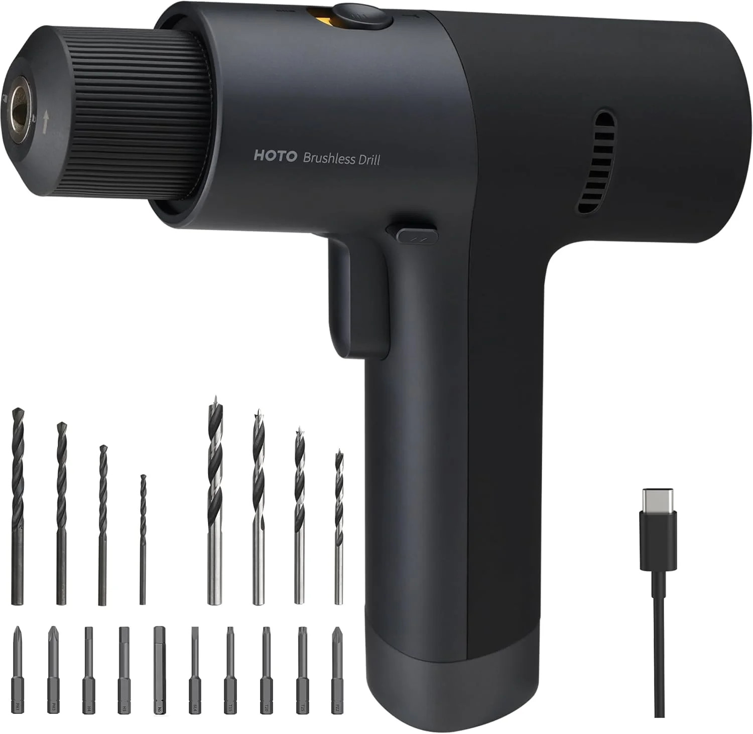 HOTO Cordless Brushless Drill 12V, LED Display Screen, 30 Precision Gears, 2 Wor
