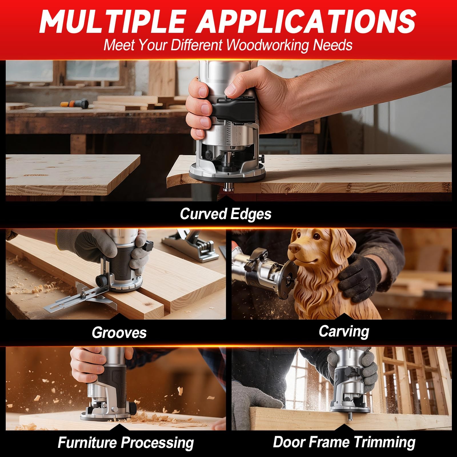 Cordless Router Tool compatible with Milwaukee 18V Battery, 800W 28000RPM Bru…