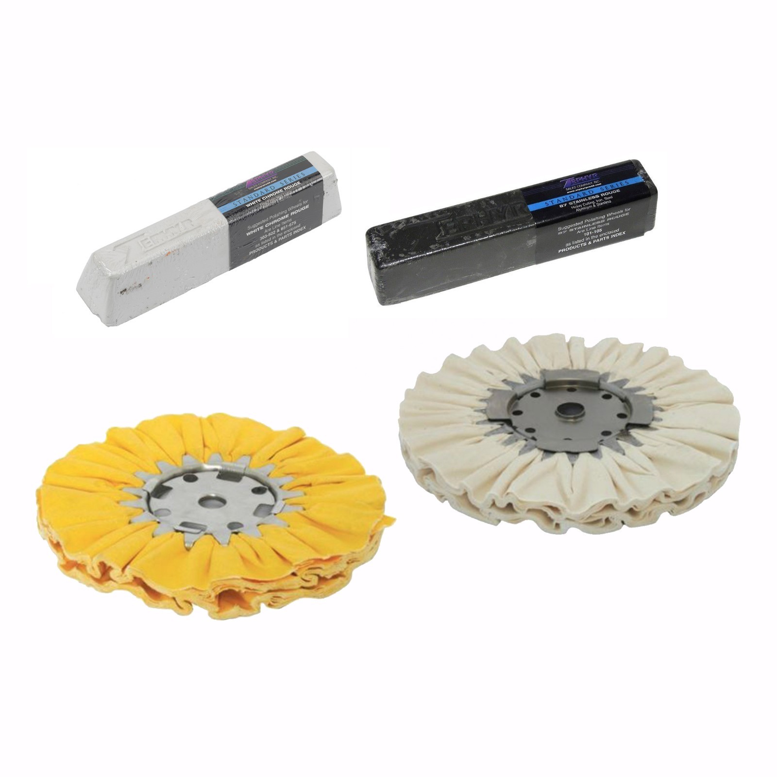 AIRWAY BUFFING WHEELS YELLOW AND WHITE (8&Prime;) With 2 LBS of Zephyr Rouge