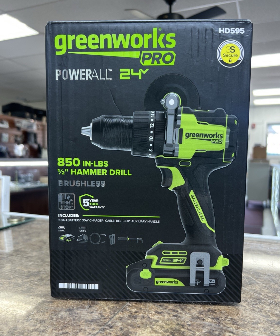 GreenWorks pro HD595 – 24V 1/2” Brushless Hammer Drill Batt + Charger ~ New!