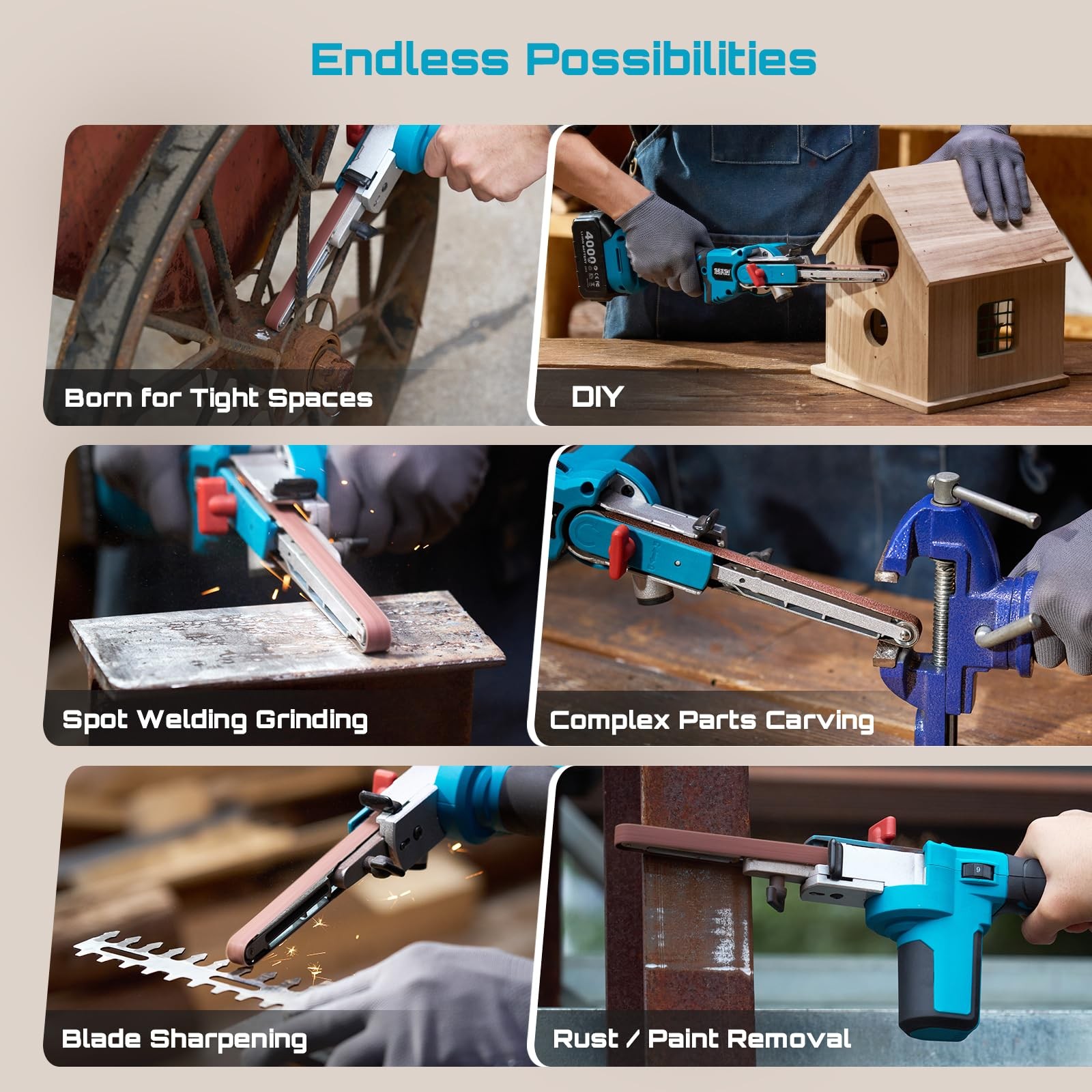 Cordless Belt Sander 1/2 x 18 Inch 6 Speed Metal Wood Plastic Tool