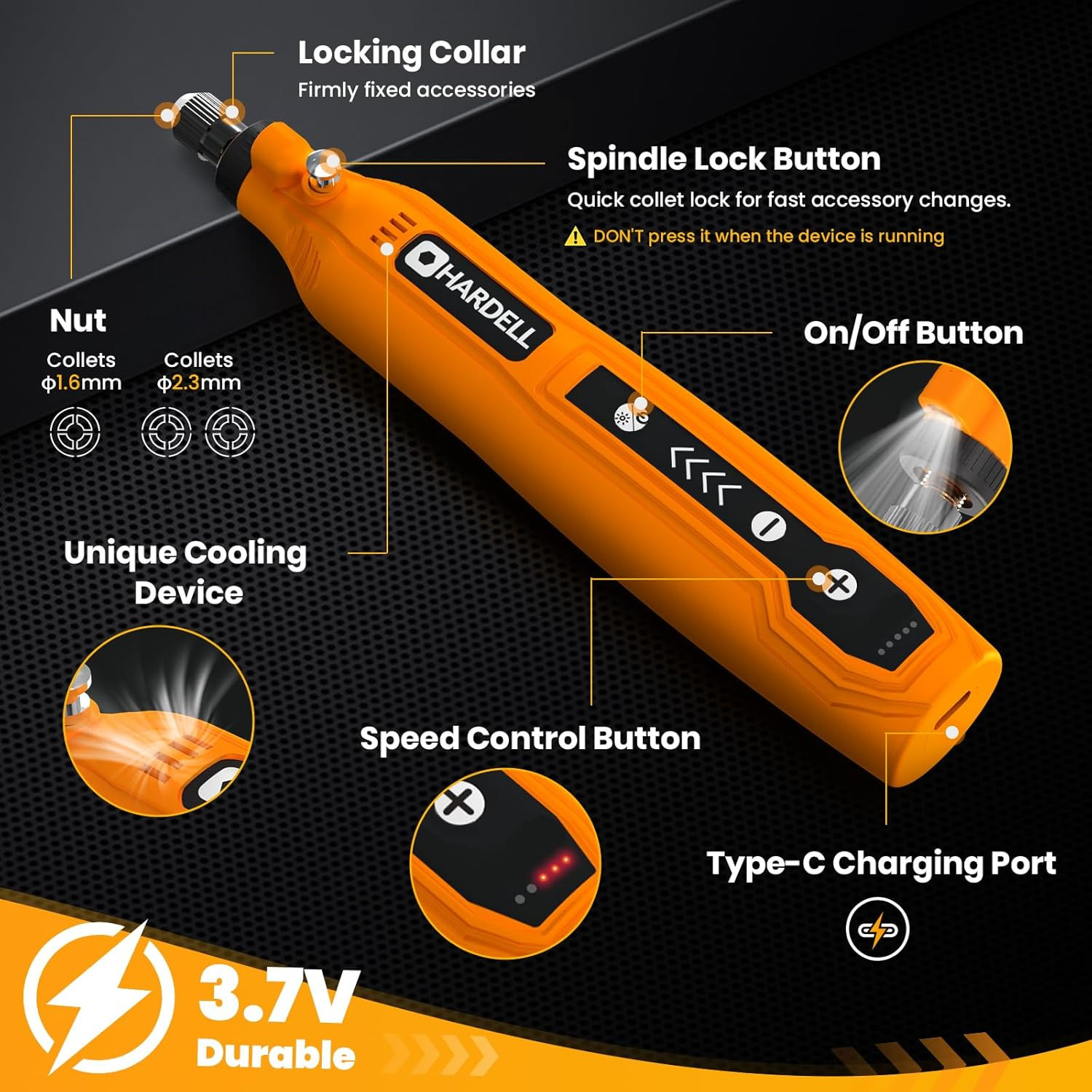 HARDELL Mini Cordless Rotary Tool Kit, 5-Speed and USB Charging with 61