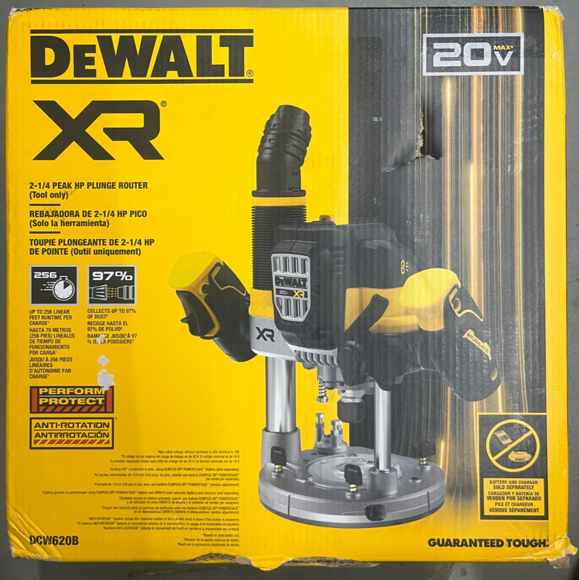 DeWalt DCW620B 20V MAX XR 2-1/4 HP Brushless Cordless Plunge Router