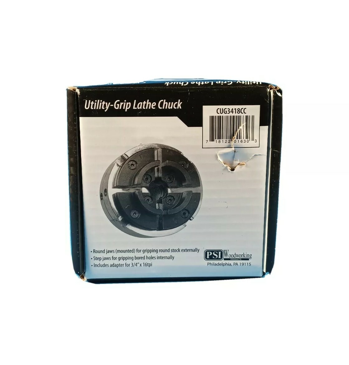 PSI Woodworking utility-grip 4-jaw lathe chuck w/ 5/8 in. arbor