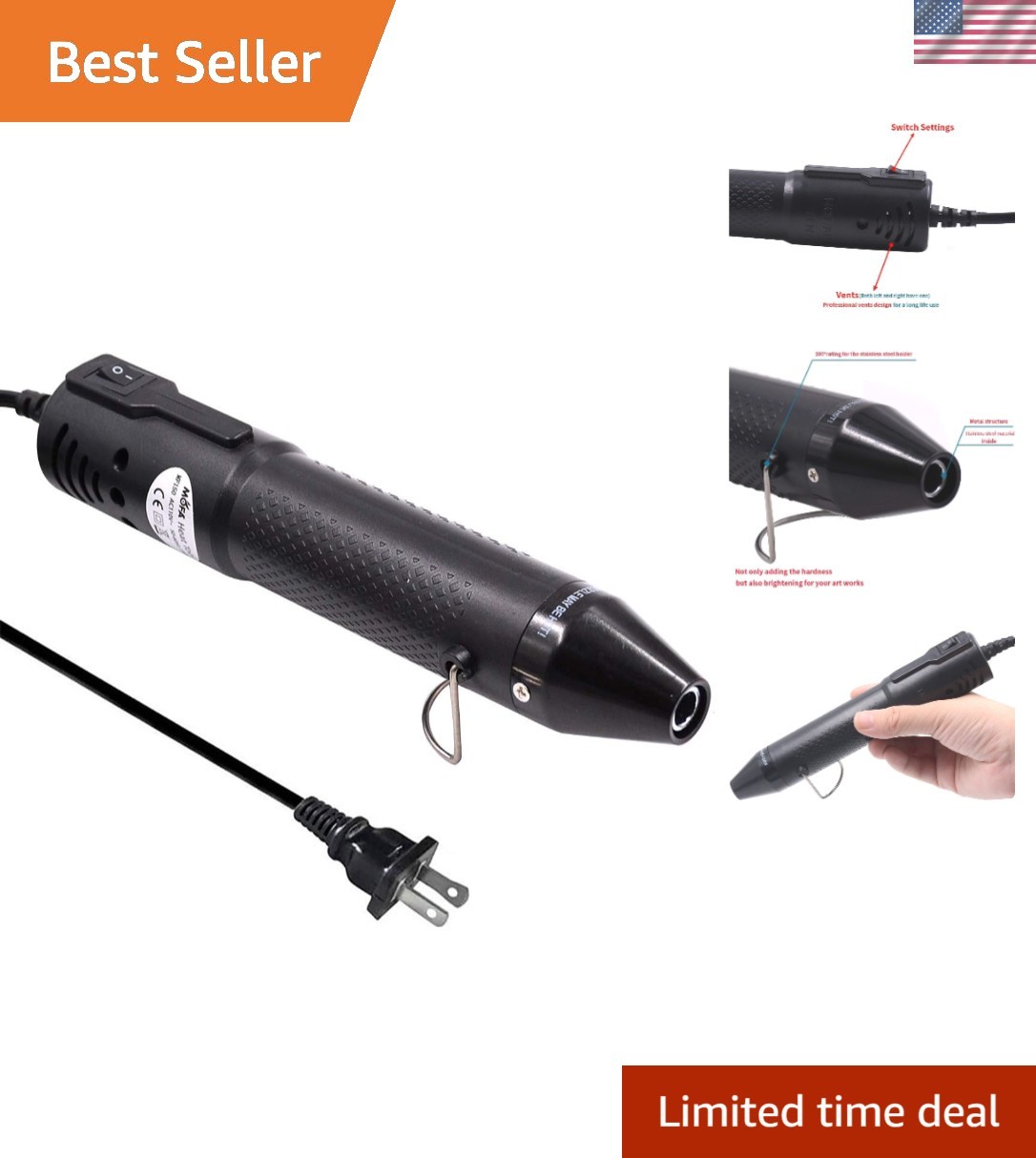 Compact 150W Embossing Heat Pen with Safety Features for Smooth Crafts