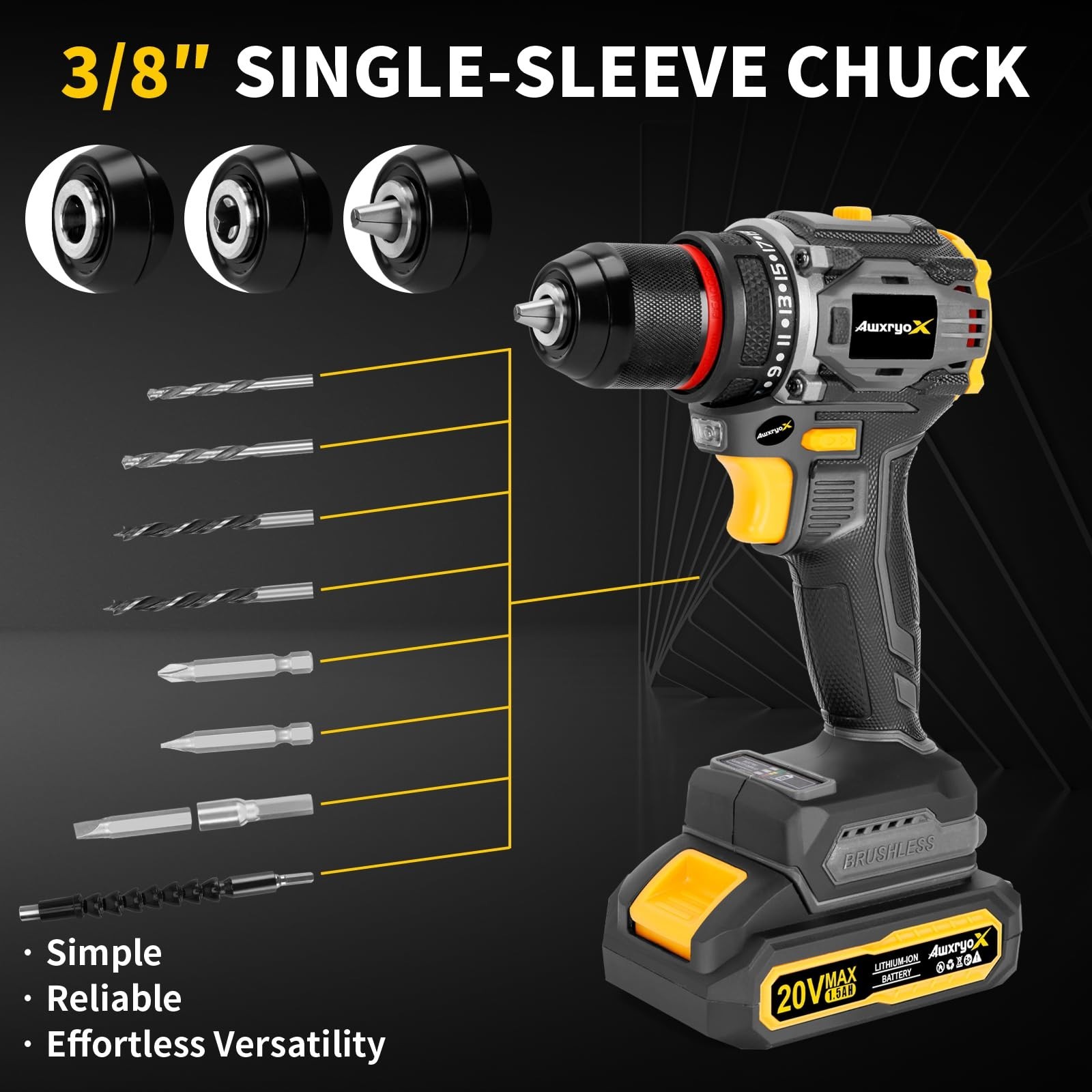 20V Cordless Brushless Drill Set, 60N.m Torque, 135Pcs DIY Tool Kit, 2 Batteries