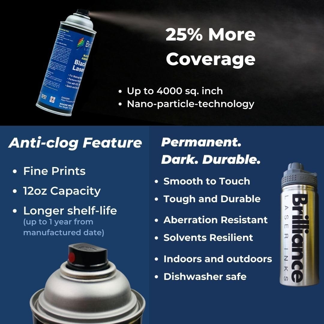 12 Oz Laser Marking Spray – Black, Permanent High Contrast Metal Marker Aeros…