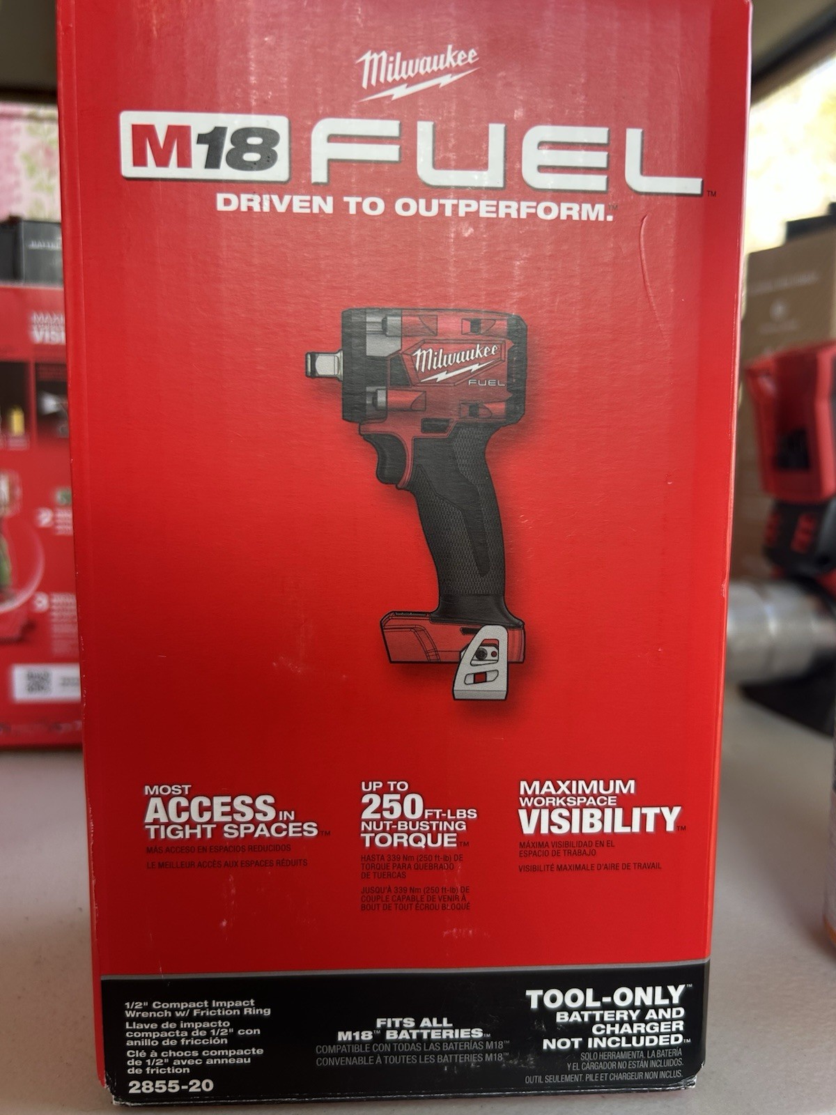Milwaukee M18 Fuel 2855-20 Impact Driver, 18V, 1/2&Prime; Chuck, 250 ft-lbs,
