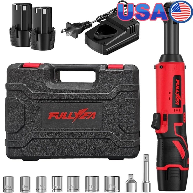 12V Cordless Electric Wrench 45Nm Torque Rechargeable Ratchet Tool Kit LED Light