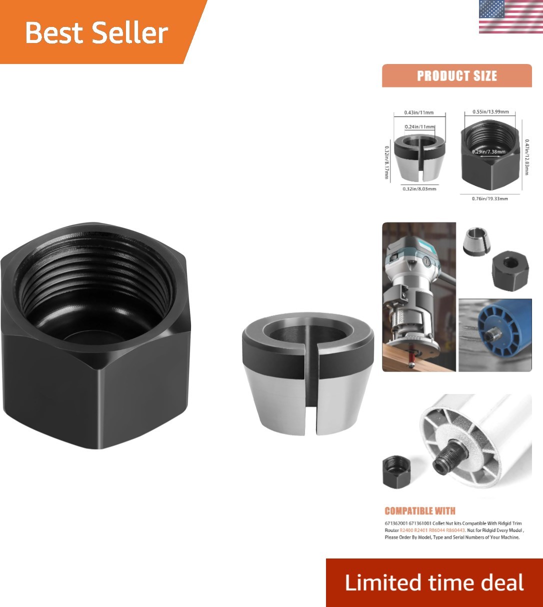High-Quality Iron Collet Nut and Sleeve for Ridgid Trimmers | Replace & Upgrade