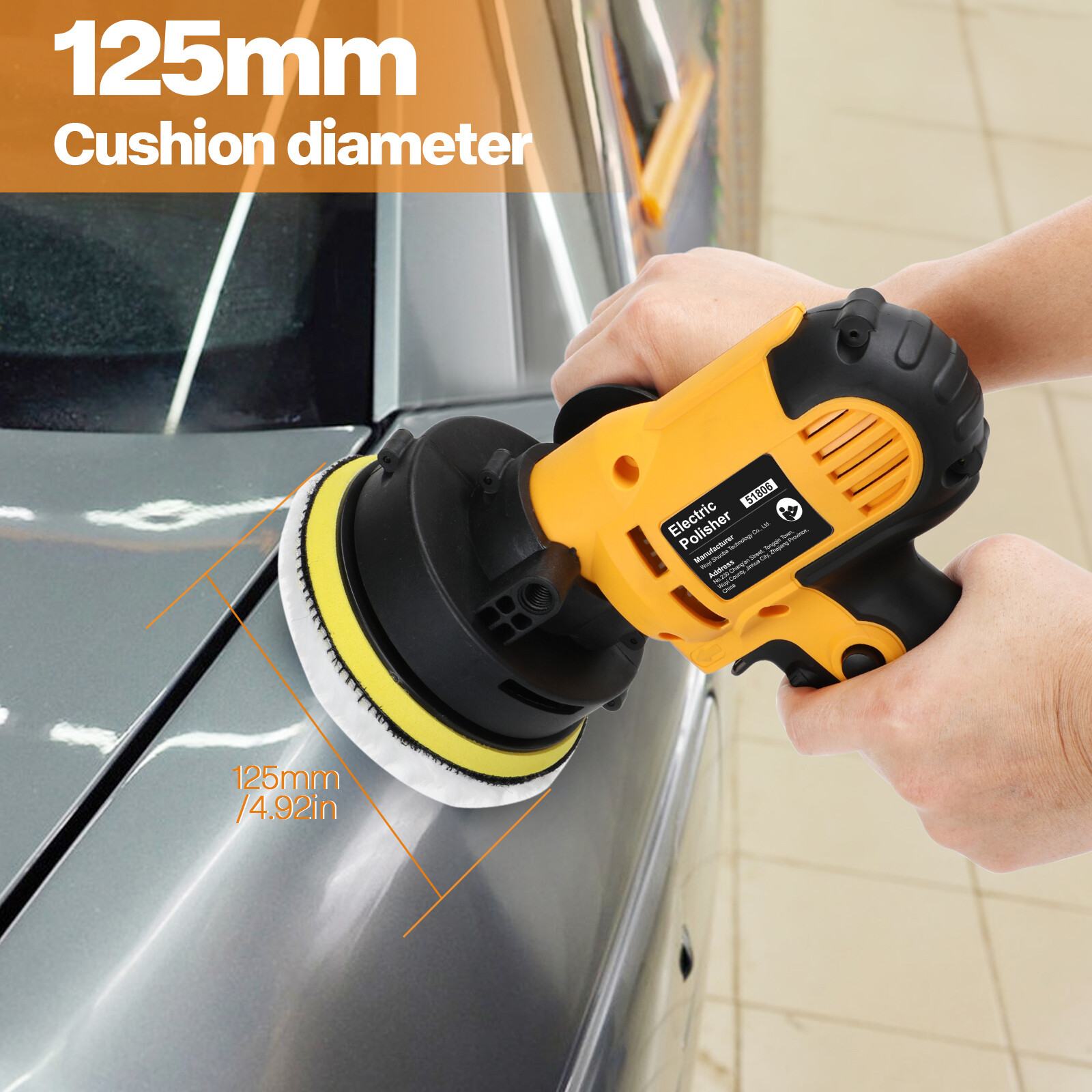 800W Car Polisher Buffer Sander Polishing Machine Kit Waxing with 5&Prime; Pad Bonnet