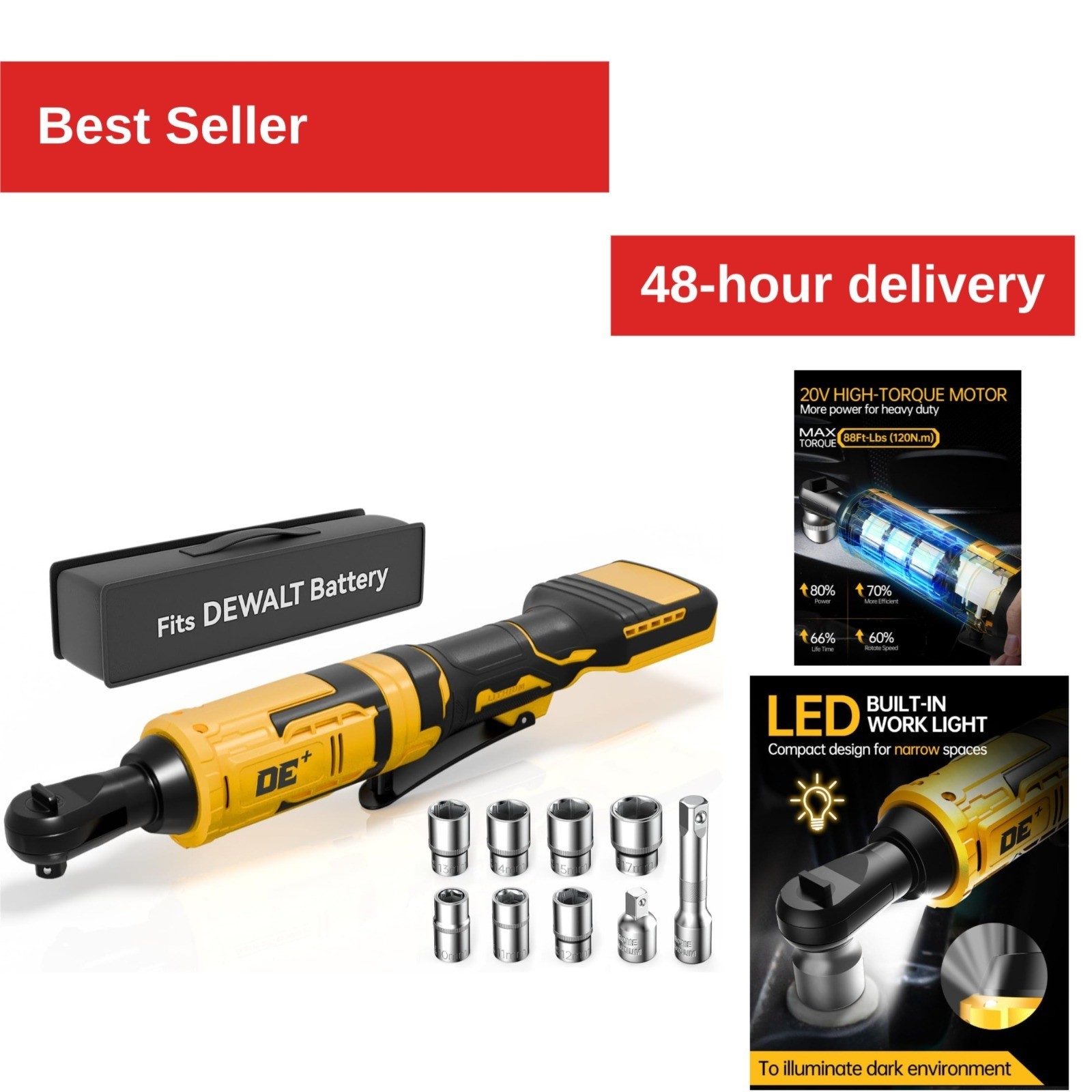 APEXPOWER 3/8 Inch Cordless Ratchet Wrench 88Ft-Lbs Brushless Motor