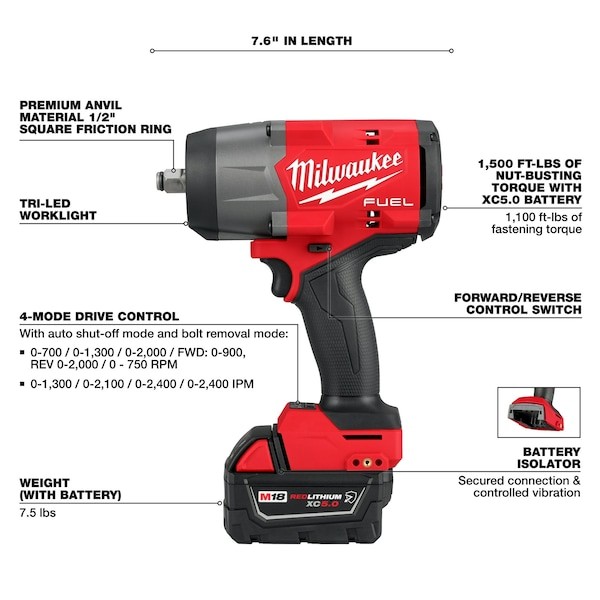 Milwaukee Tool 2967-22 M18 Fuel™ 1/2&Prime; High Torque Impact Wrench W/ Friction