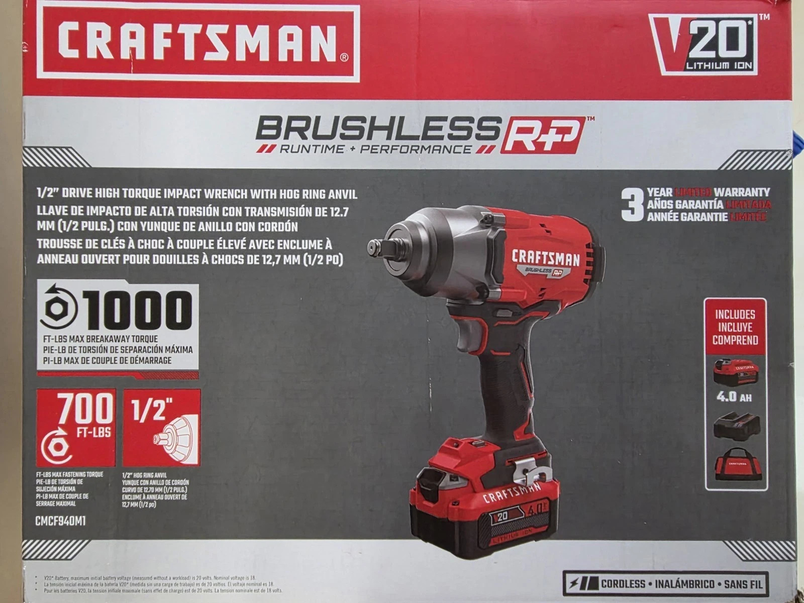 Craftsman CMCF940M1 V20 RP Variable Speed Brushless 1/2 in. Impact wrench Kit
