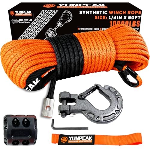 Synthetic Winch Rope Kit, 1/4&Prime; x50 ft 1/4&Prime;x50ft(Orange)-10000lbs Orange