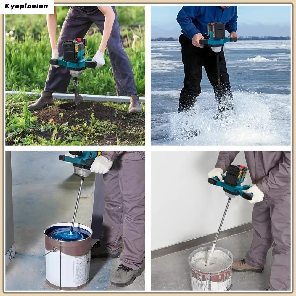 Cordless Earth Auger Drill 6 Speed Ice Auger Concrete Mixer Tool 20V Battery