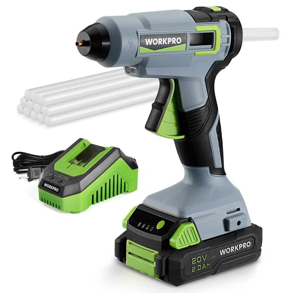 WORKPRO 20V Cordless Hot Glue Gun with12PC Glue Stick Rechargeable Melt Glue Gun