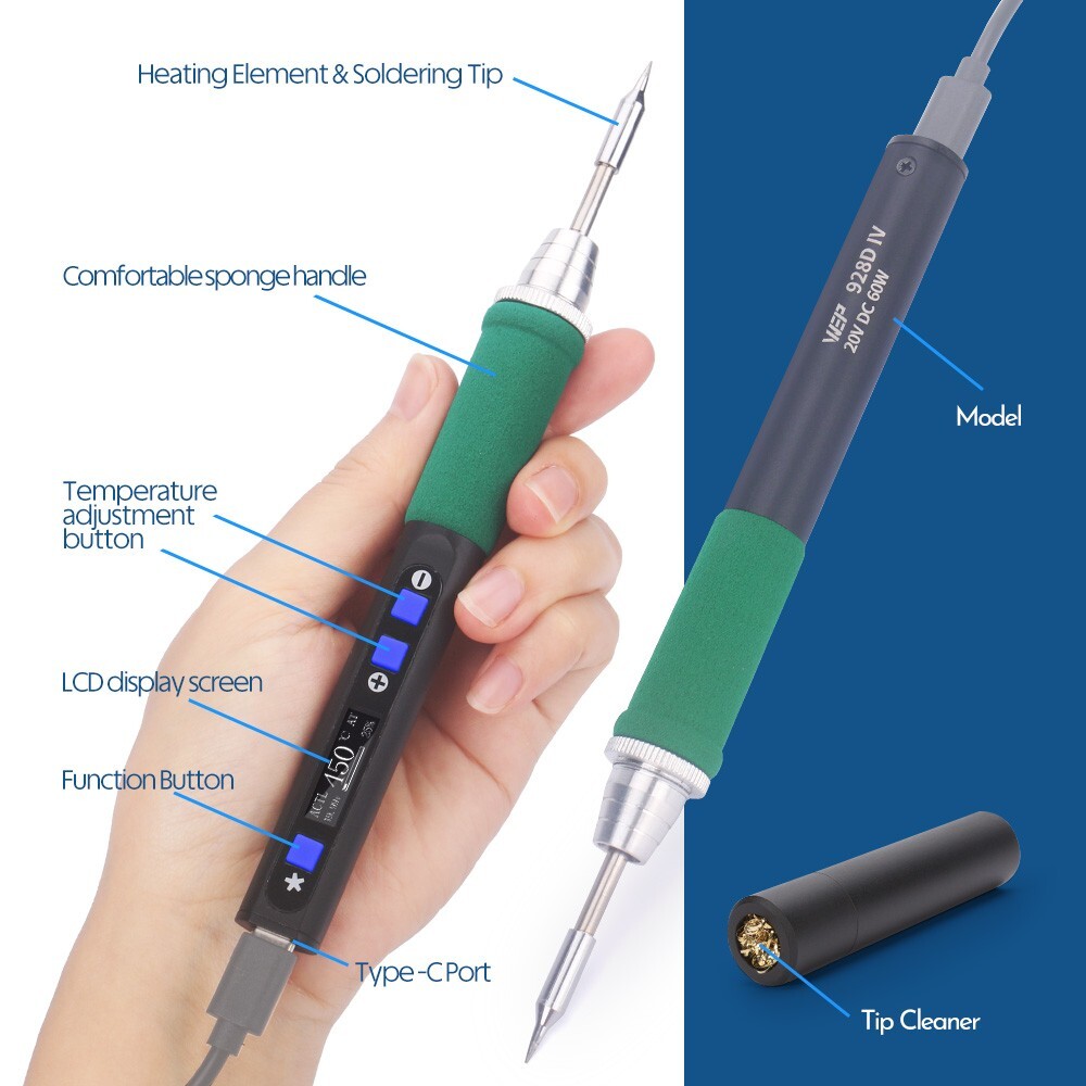 WEP 928D-IV Portable Soldering Iron Station USB C Rechargeable Car Repair Tool