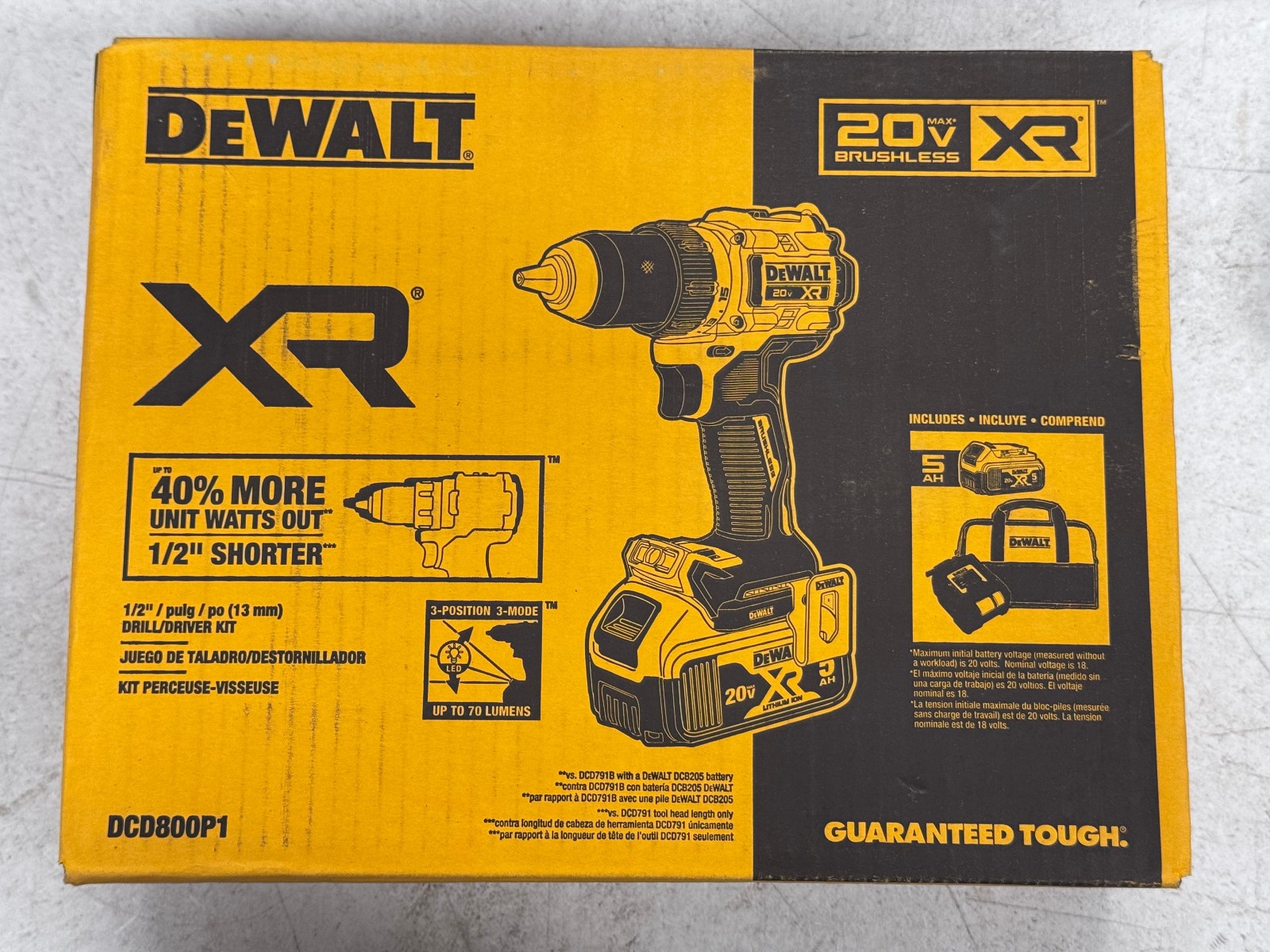 DEWALT 20V MAX XR Brushless 1/2&Prime; Drill/Driver Kit 5.0AH Battery DCD800P1 *NEW*