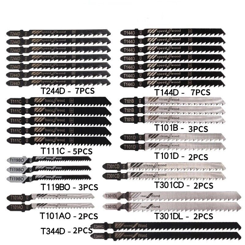 48PC T-shank Assorted Jig Saw Blades Set Wood Plastic Metal Cutting Jigsaw Blade