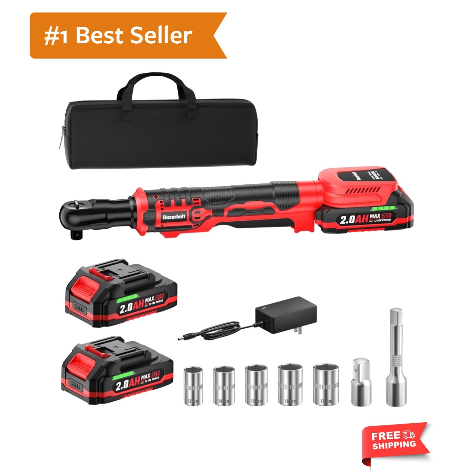 20V Cordless Ratchet Wrench 3/8&Prime; Set, 88 Ft-lbs120N.m, 500 RPM, Electric Ratc…