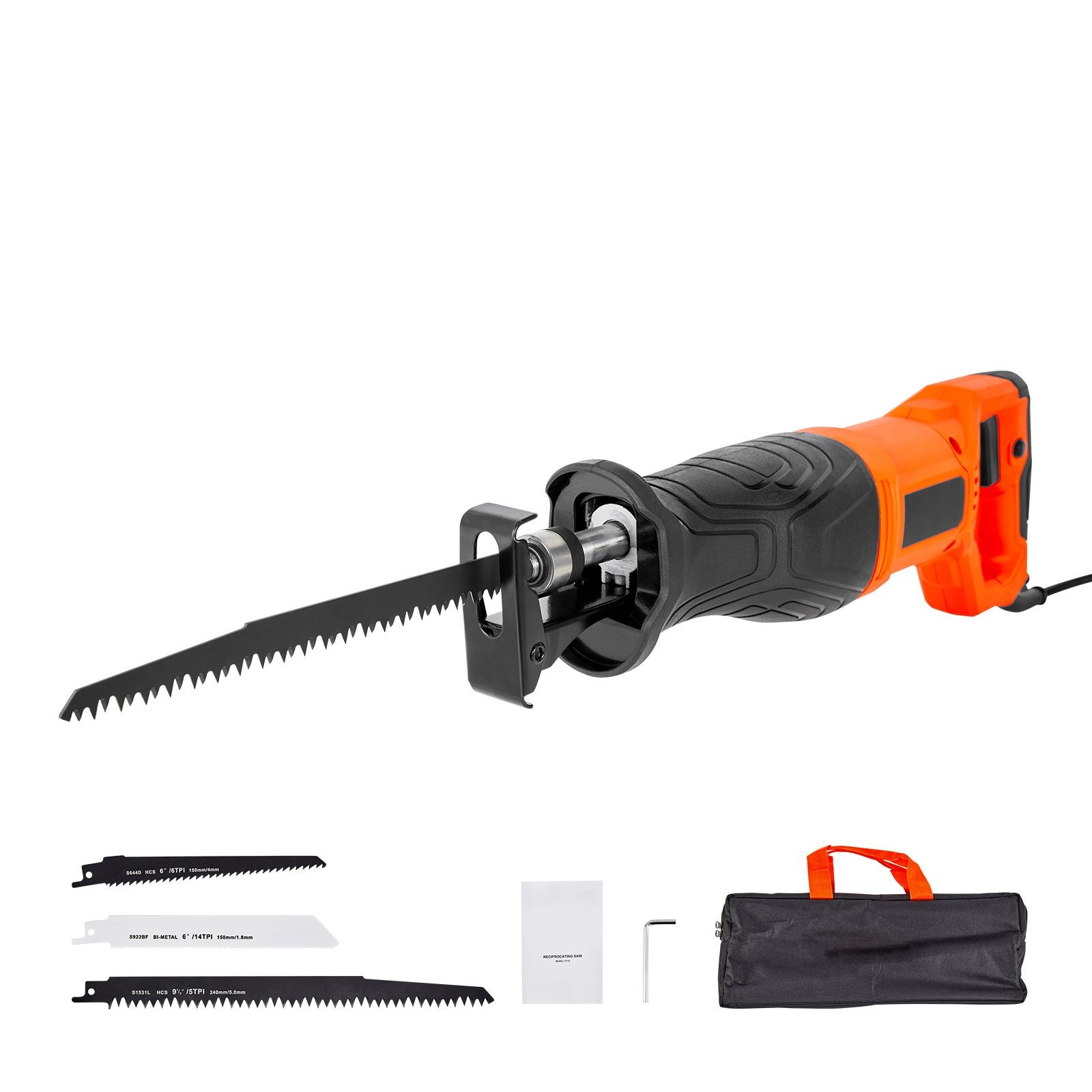 Corded Reciprocating Saw 120V 7.5A, 2800 SPM, 150mm Wood Cut, 8 Blades