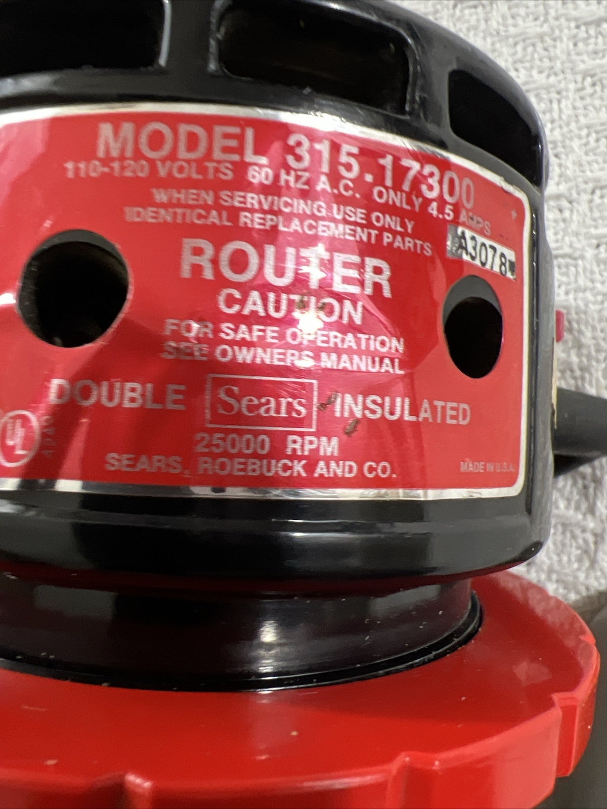 Vintage SEARS CRAFTSMAN Router 315.17300 5/8 Horsepower 4.5 Amps 2500RPM Works