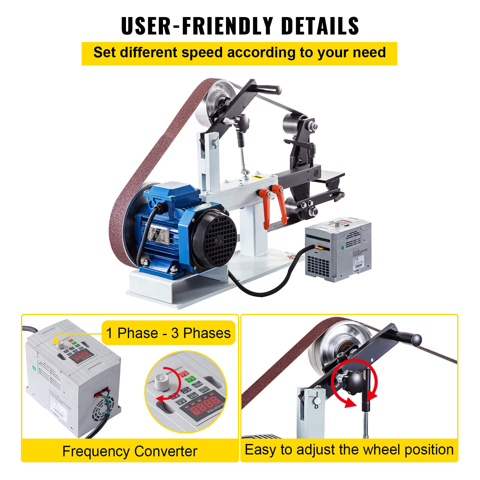 Belt Grinder 2&Prime; X 82&Prime; Complete Chassis with 2HP Motor & VFD Combo 3 in 1