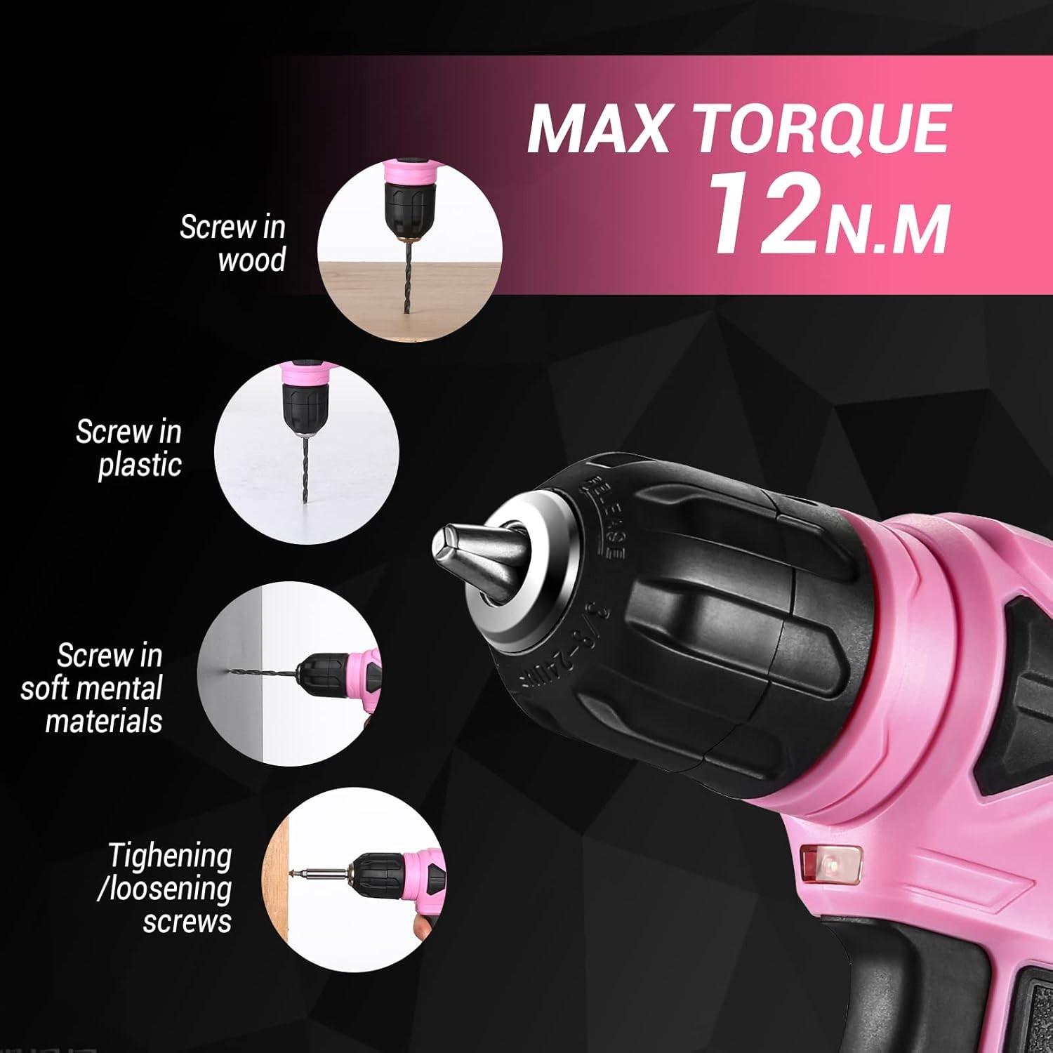 DEKOPRO 8V Cordless Drill Drill Set with 3/8&Prime;Keyless Chuck 42pcs Acessories