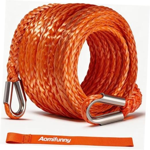 Synthetic Winch Rope Extension, 3/8Inch x 50Ft 26500 Lbs Winch Extension Orange