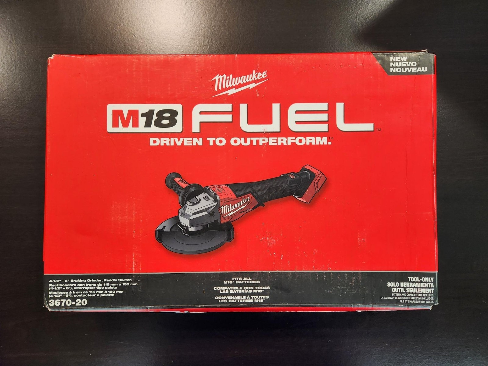 NEW Milwaukee Tool 3670-20 M18 Fuel 4-1/2&Prime;-6&Prime; Braking Grinder, Paddle Switch