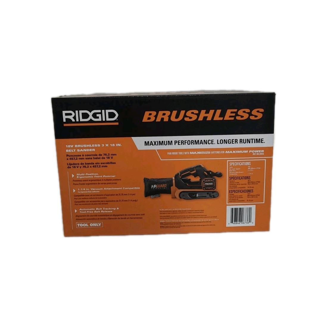 Ridgid 18V Brushless 3&Prime; x 18&Prime; Belt Sander Variable Speed R86065B (Tool Only) New