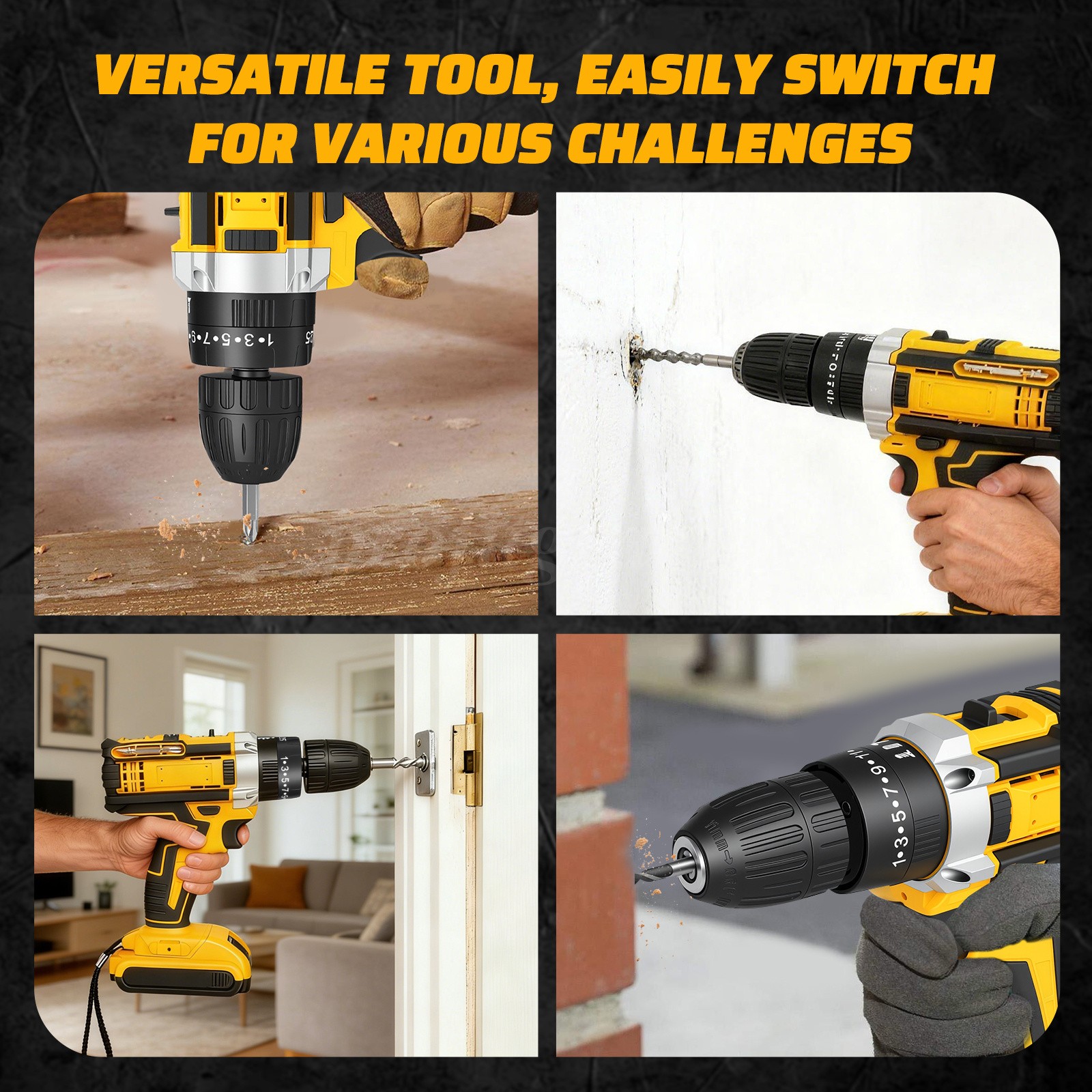 Cordless Brushless Impact Driver Hammer Drill Combo Kit with 2 Battery & Charger