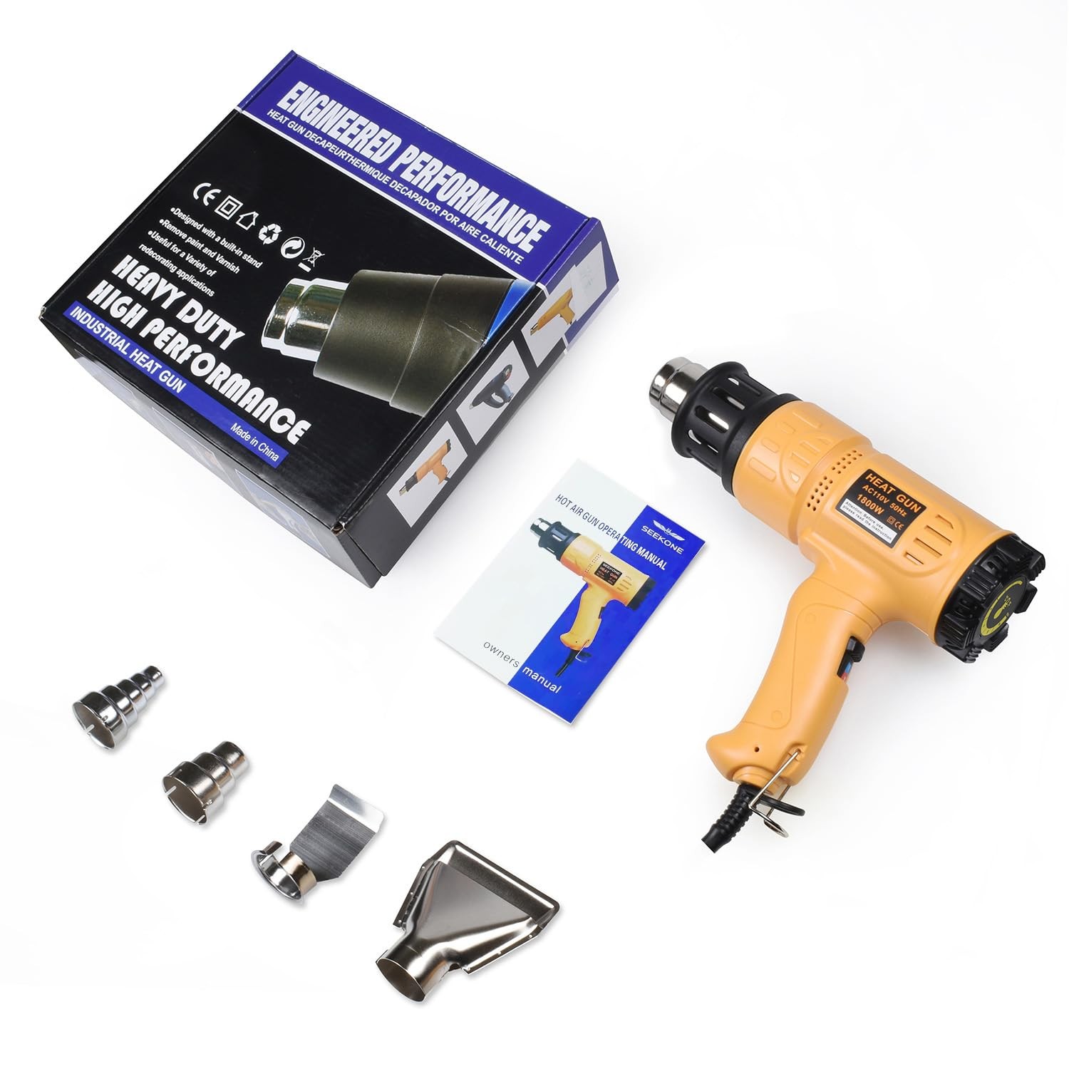 SEEKONE 1800W Heat Gun Variable Temp 122℉-1202℉ for Crafts, Shrink Wrap Yellow