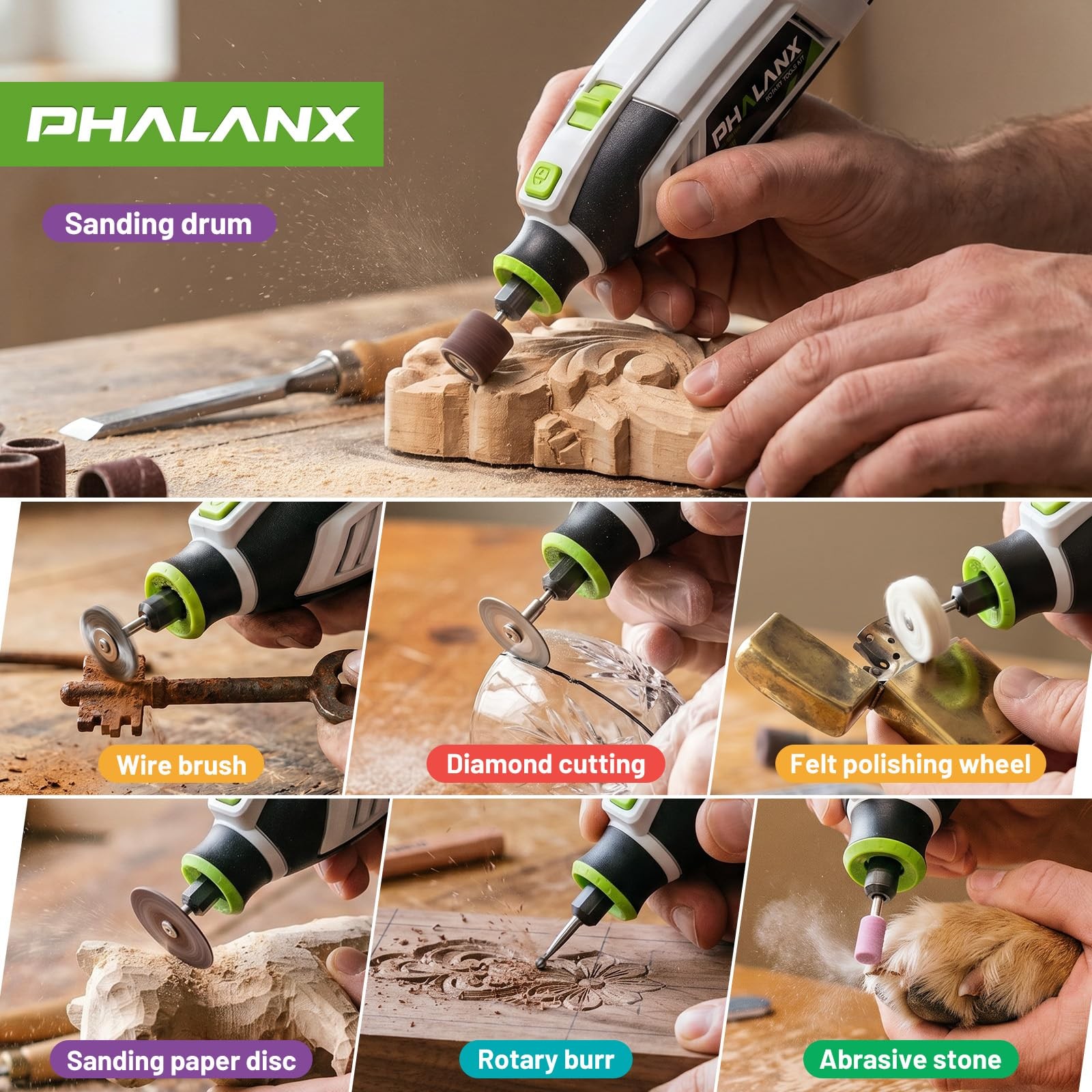PHALANX 200W Rotary Tool Kit 6 Speed Flex Shaft 132pcs Accessories PDM-160D