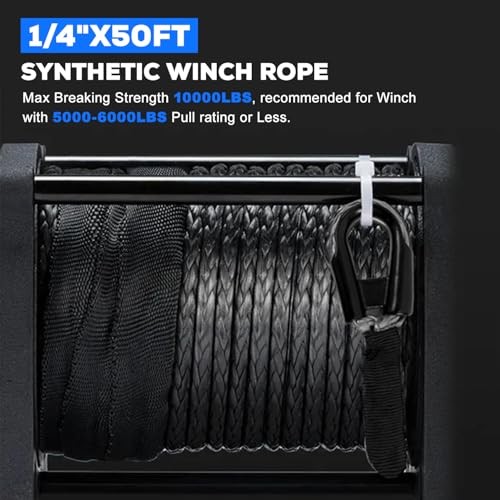 Synthetic Winch Rope Kit, 1/4&Prime;x50ft(Black)-10000lbs 1/4&Prime;x50ft(Black)-10000lbs