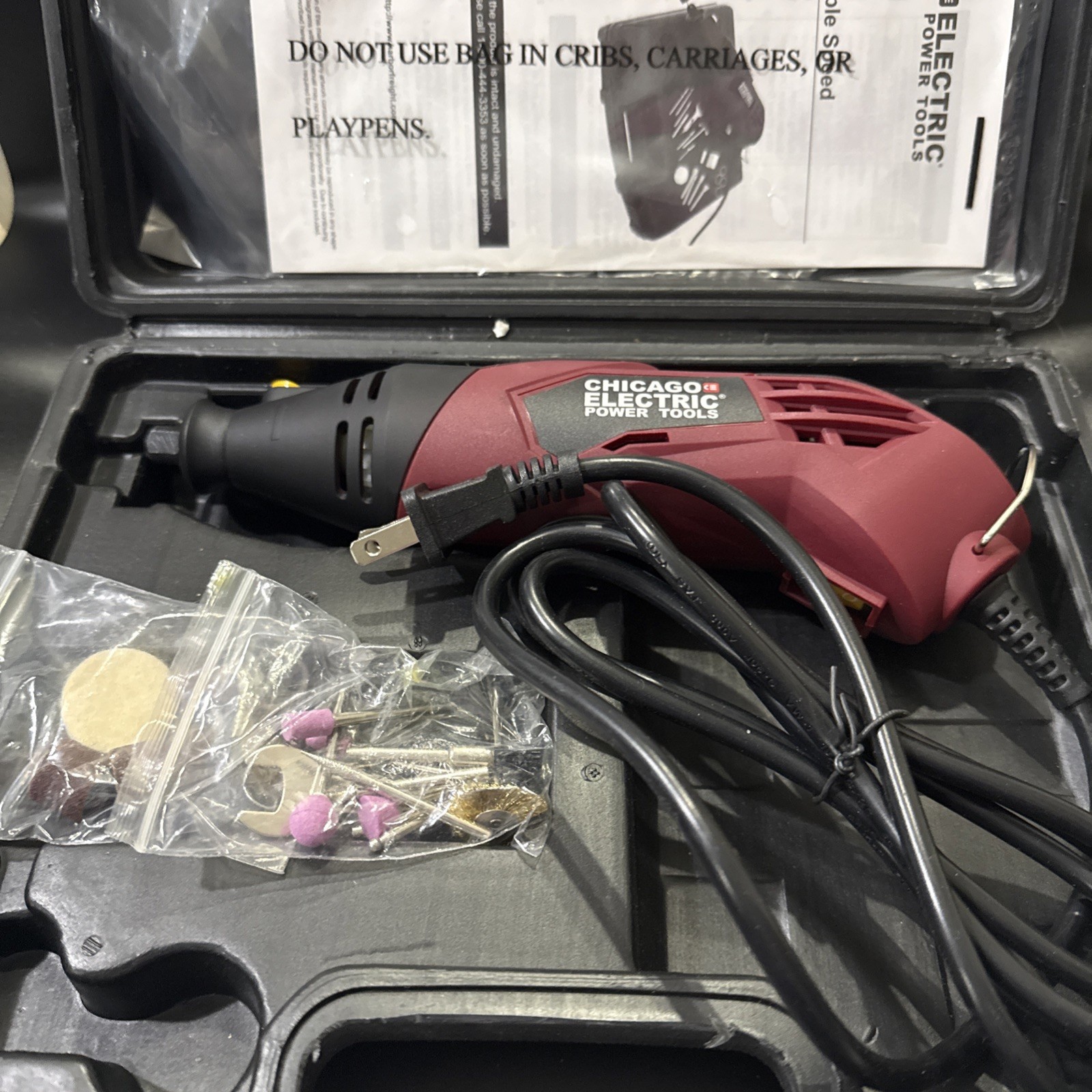 Chicago Electric Power Tools 47644 Variable Speed Rotary Accessory Tool Kit Read