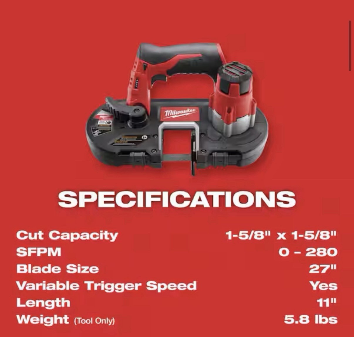 Brand New In box Milwaukee 2429-20 M12 Cordless Sub-Compact Band Saw Tool Only