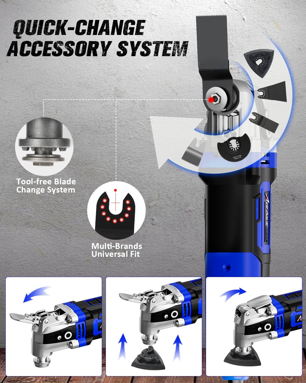 3.5Amp Oscillating Multi Tool 4.5 Angle 6 Speeds 13 PCS Accessories Blue