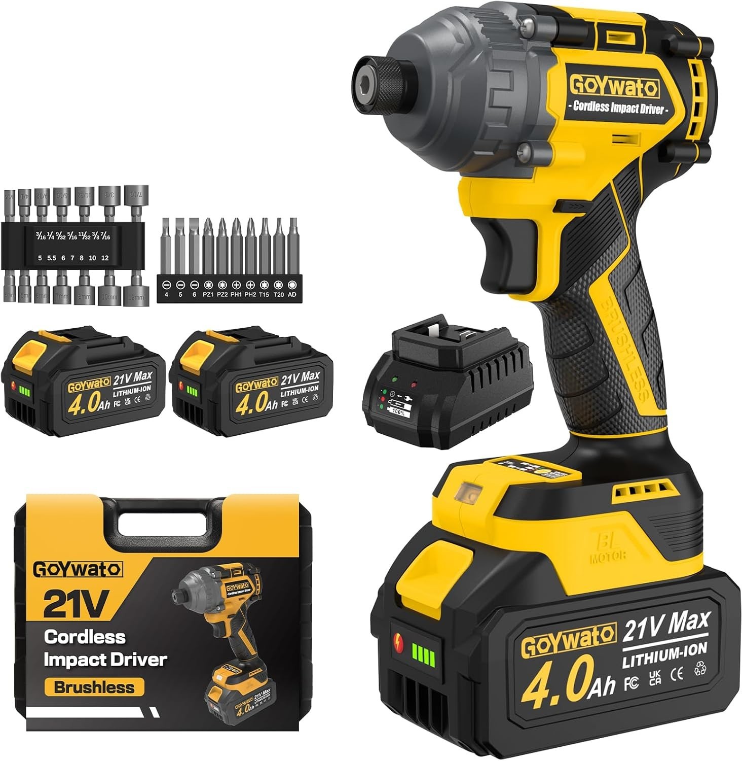 2655 In-lbs 21V Brushless Cordless Impact Driver Set – 2x 4.0Ah Batteries & More