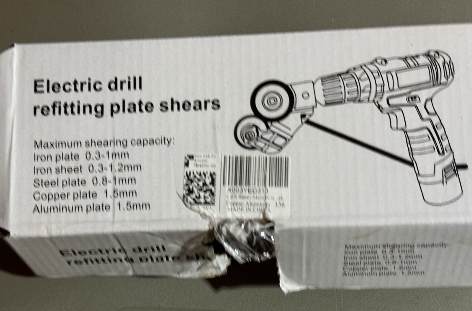 Electric Drill Plate Shears Sheet Metal Cutter Attachment w/ Instructions