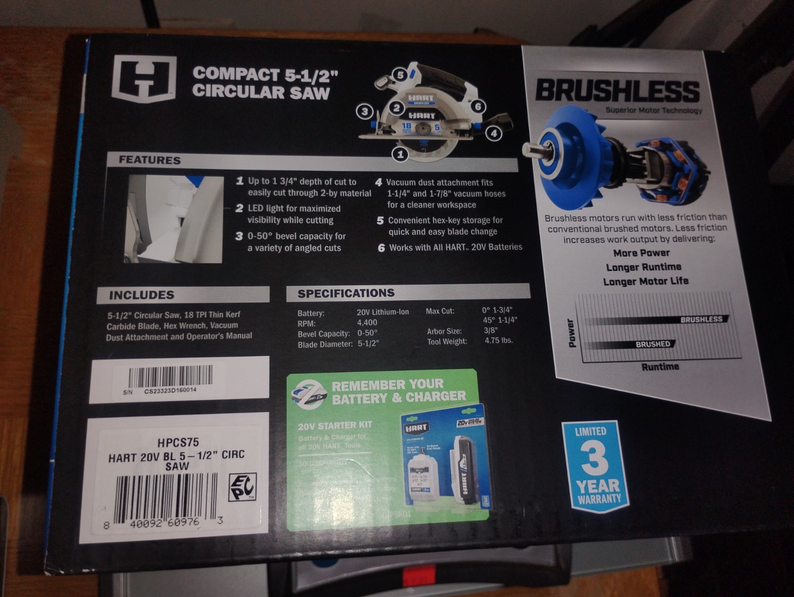 HART 20-Volt Compact Circular Saw 5 1/2 Brushless Battery Operated (Tool Only)