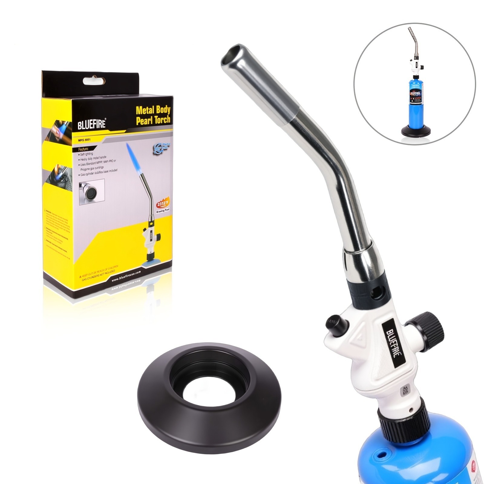BLUEFIRE Metal Pearl Handle Propane Turbo Torch Head Welding Brazing Multpurpose
