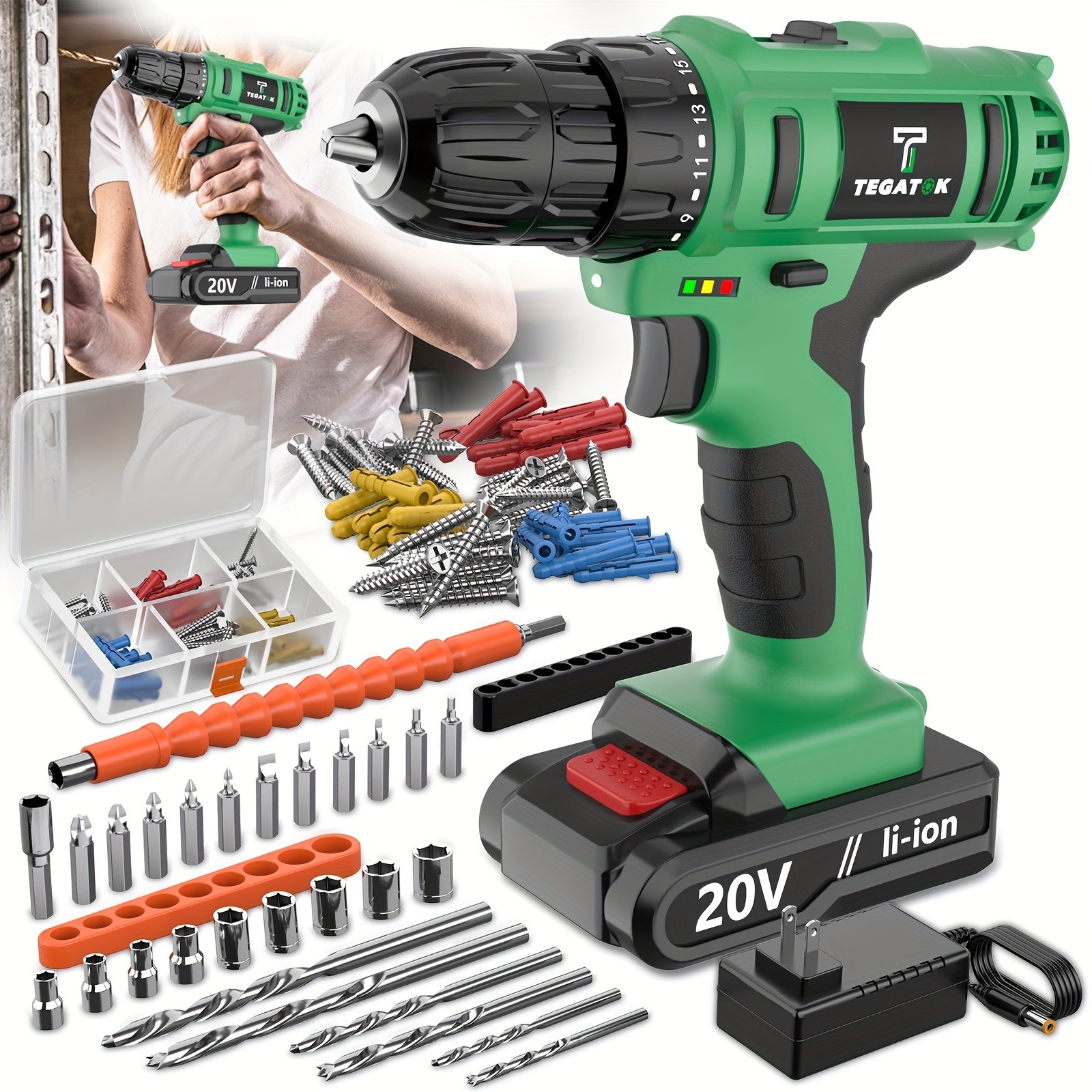 20V wireless electric drill set, including battery and charger