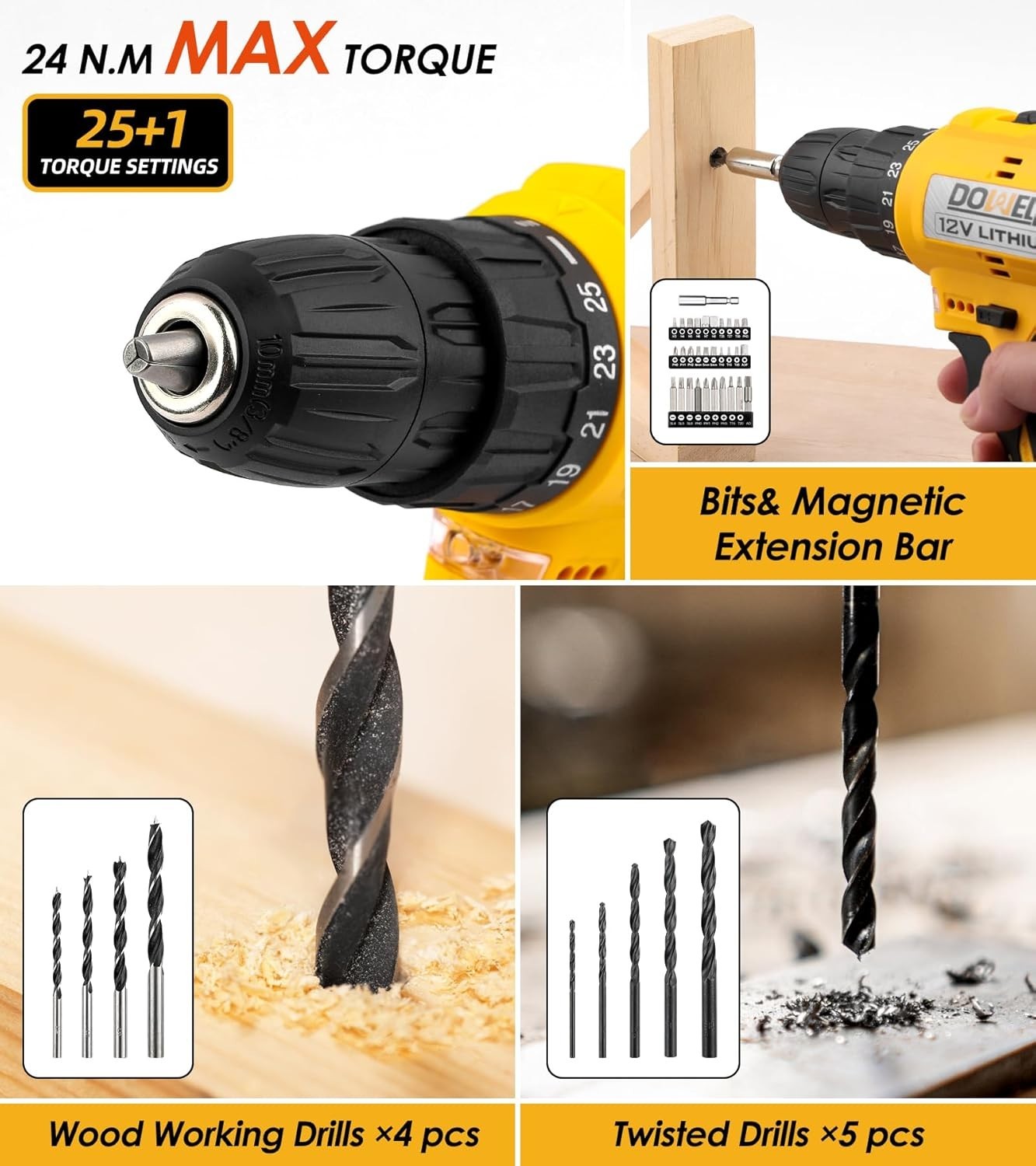 147-Piece Cordless Drill and Tool Kit with Shock-Absorbing Handles for Comfort