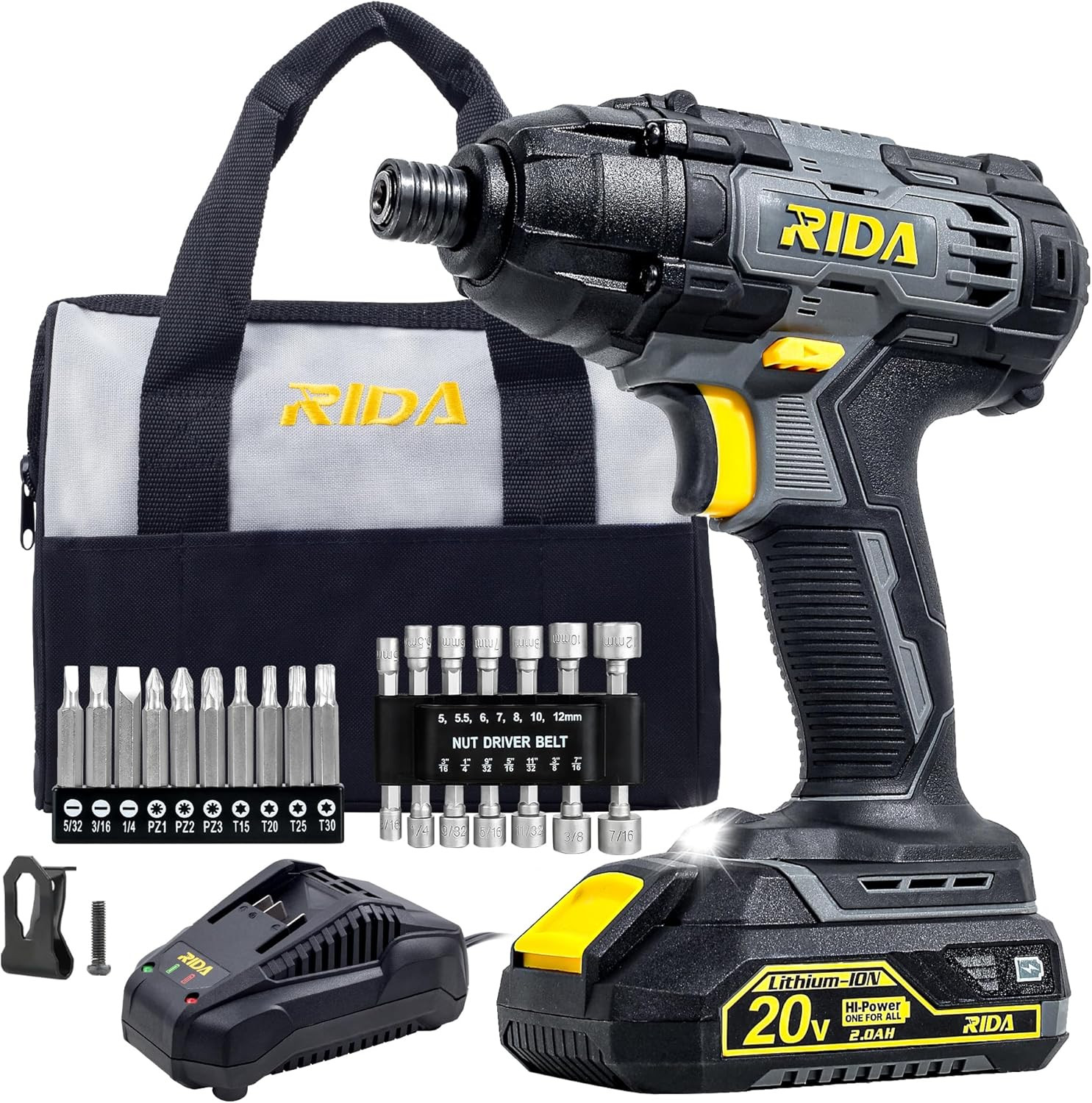 Impact Driver Kit 180Nm 20V Cordless Impact Drill Driver Set 1/4&Prime; All-Metal Hex